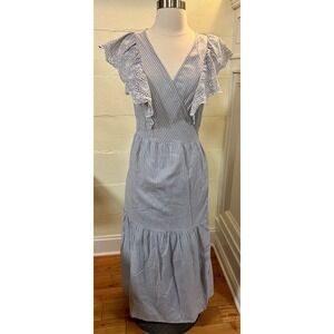 Gap Flutter Sleeve Midi Wrap Dress Blue/White Stripe Size Medium‎